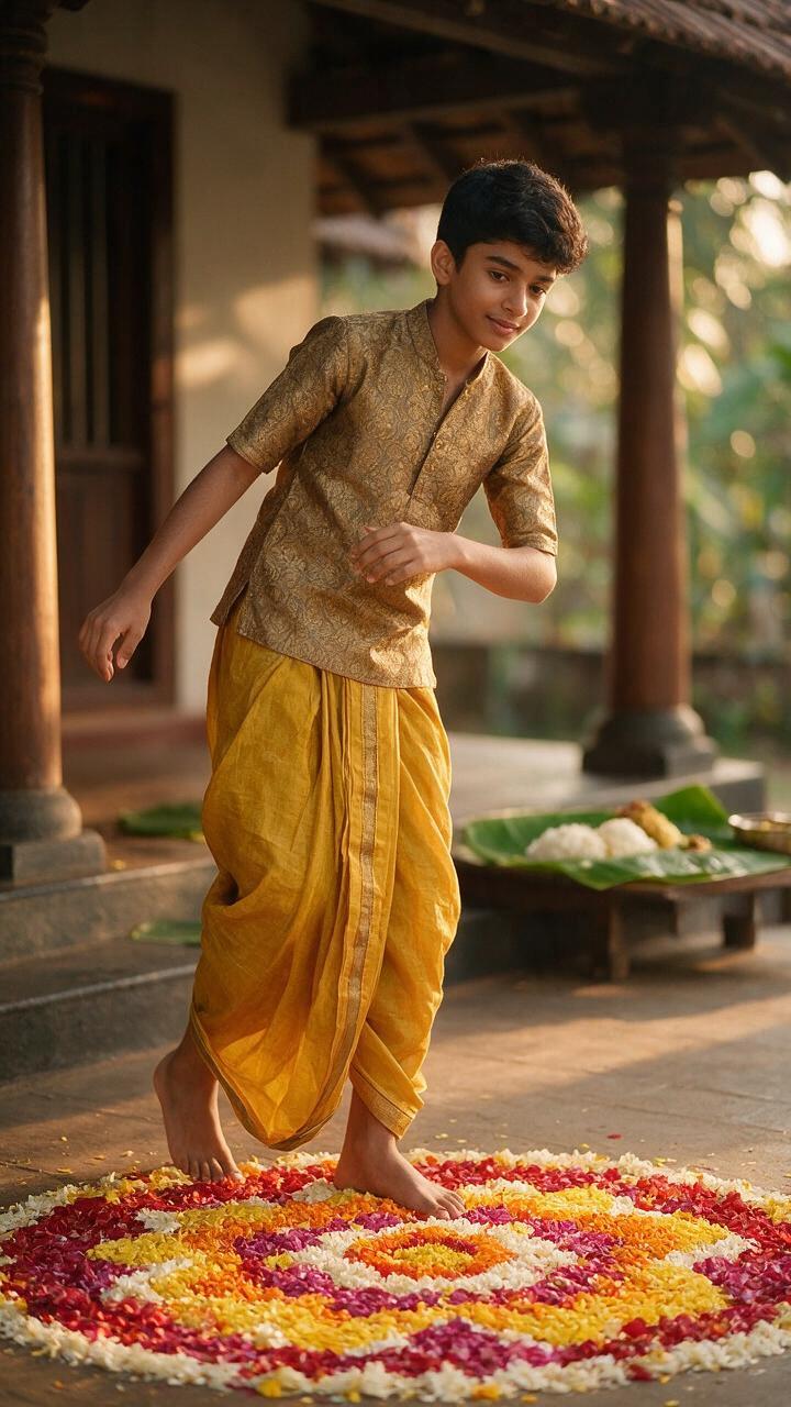 Golden Dewdrop Dhoti Set for Teens - Thumbnail 3