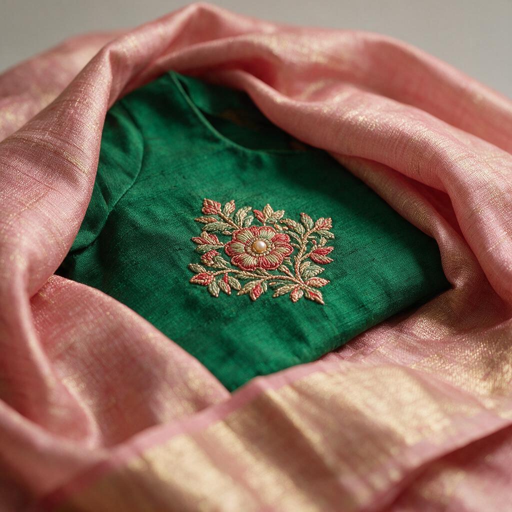 Rosewater Pink Tissue-Kasavu Half-Saree Fusion - Thumbnail 2