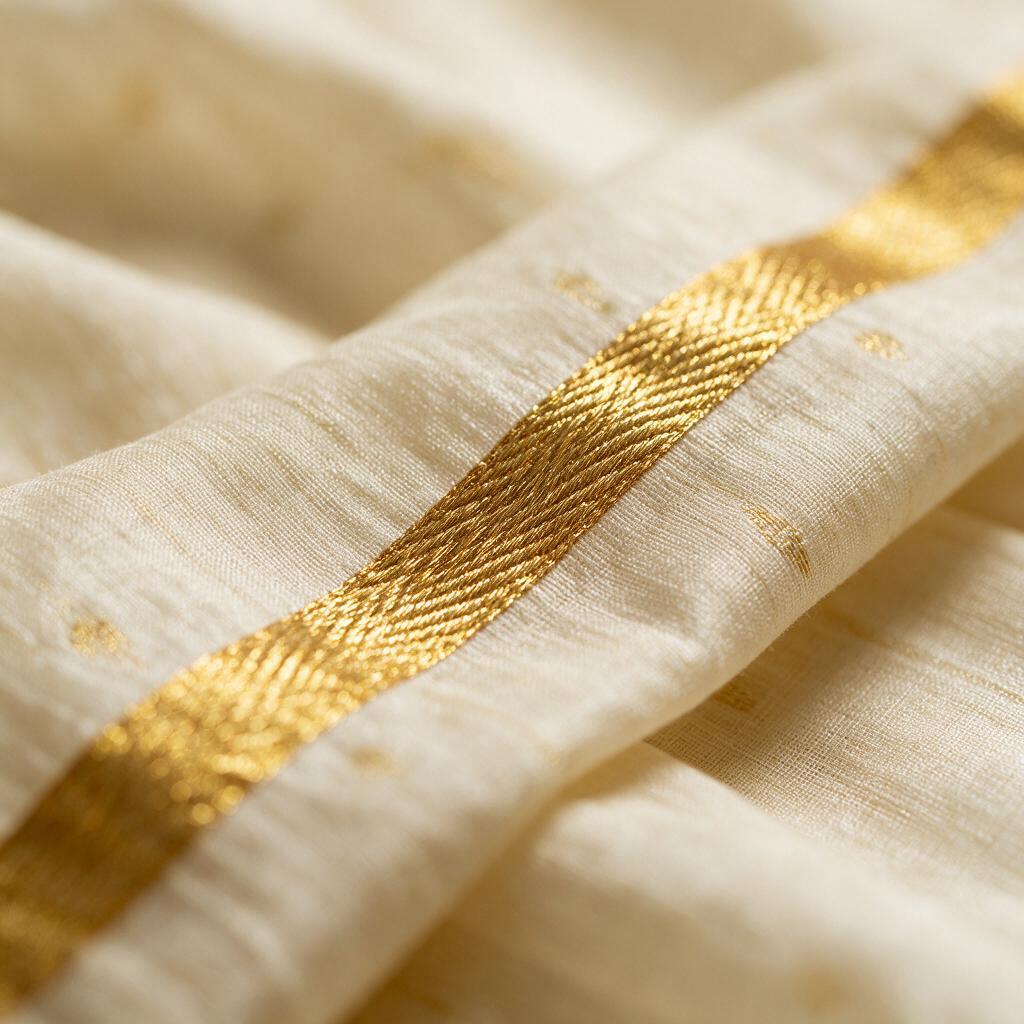 Kerala Heritage Kasavu Saree with Gold Zari - Thumbnail 2