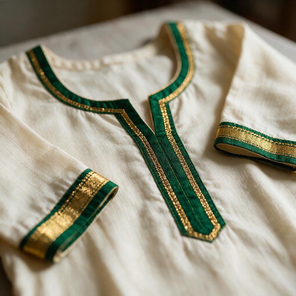 Modern Kasavu Kurti Set with Palazzos - Thumbnail 2